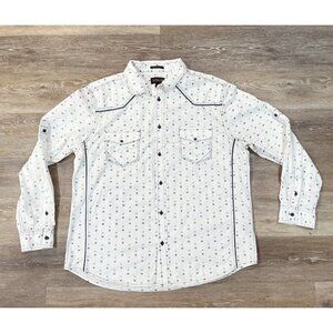 Helix Mens Sz XXL 2XL Athletic Fit Button Up Front Western Shirt White Geometric